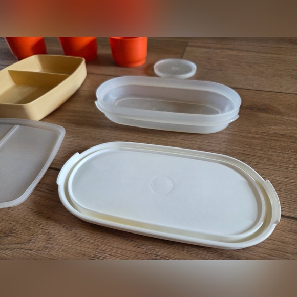 Tupperware Set with Orange, Green, Cream, Clear Containers - Picture 3 of 5